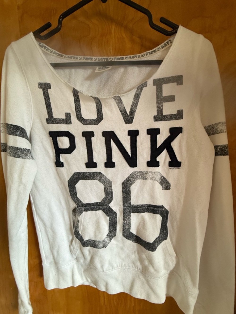 PINK Victoria's Secret White Graphic Pullover with Black Print